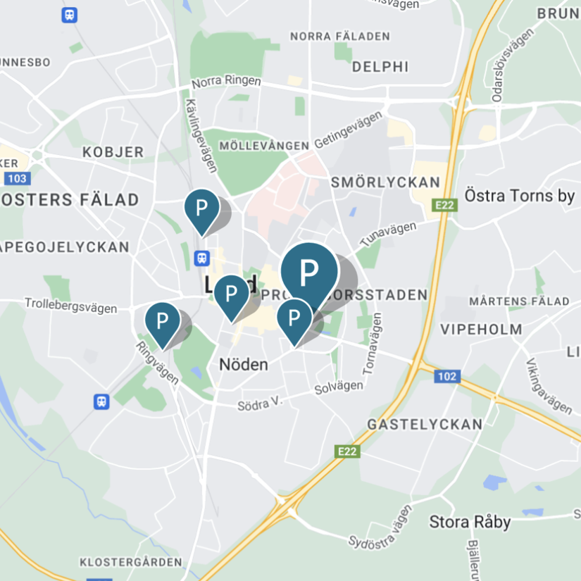 Karta med alla bilpooler i Lund
